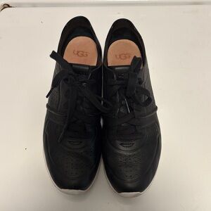 UGG Women's Black Leather Lace-Up Sneakers with Contrasting Soles